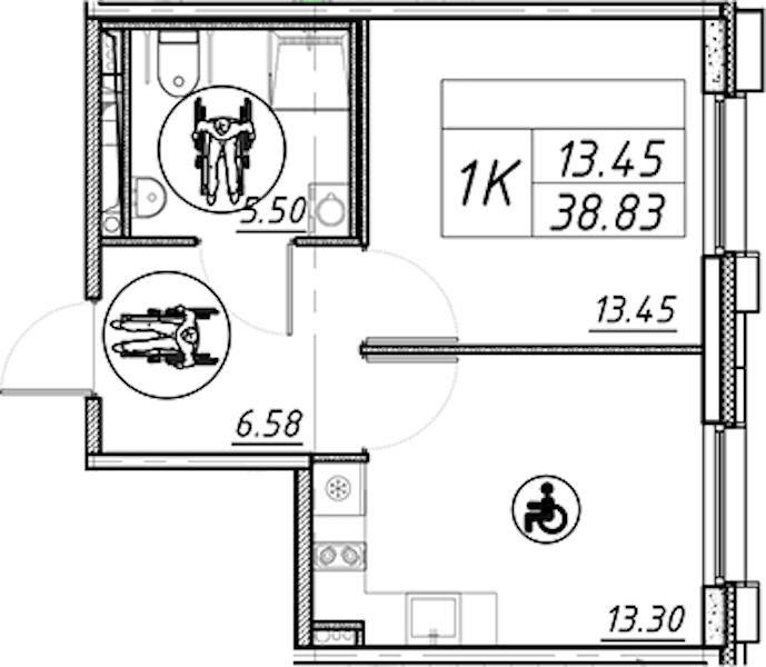 1-комнатная квартира 38.83 м², 11/16 эт., ЖК «Avenue Apart Pulkovo»